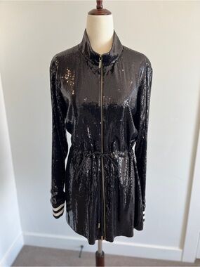 Nicole Miller Black Sequin Zip-Front Jacket